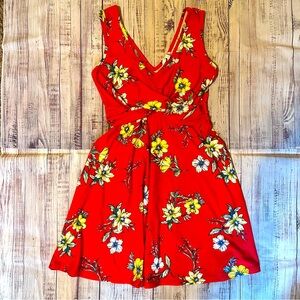 Candie’s Red Floral Fit & Flare Dress | Sleeveless V-Neck | Summer Dress